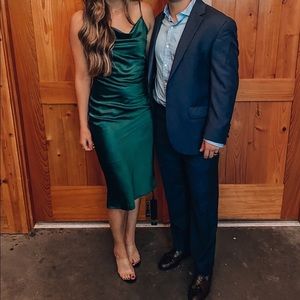 Spaghetti Strap Satin Dress Cocktail Beach Cowl Neck Midi Dress